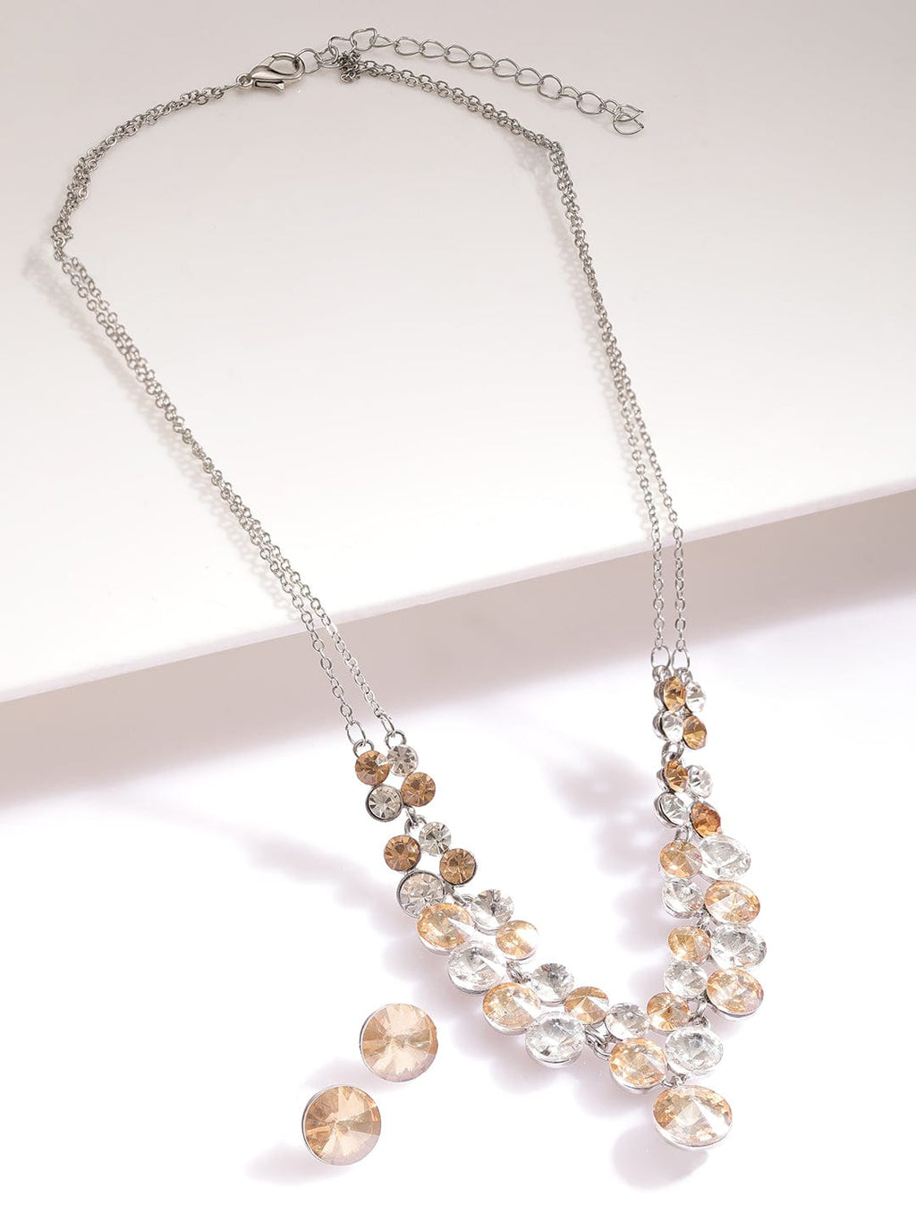 Rhoduim-Plated Cascade and Bold Layered Dainty Zirconia Necklace set