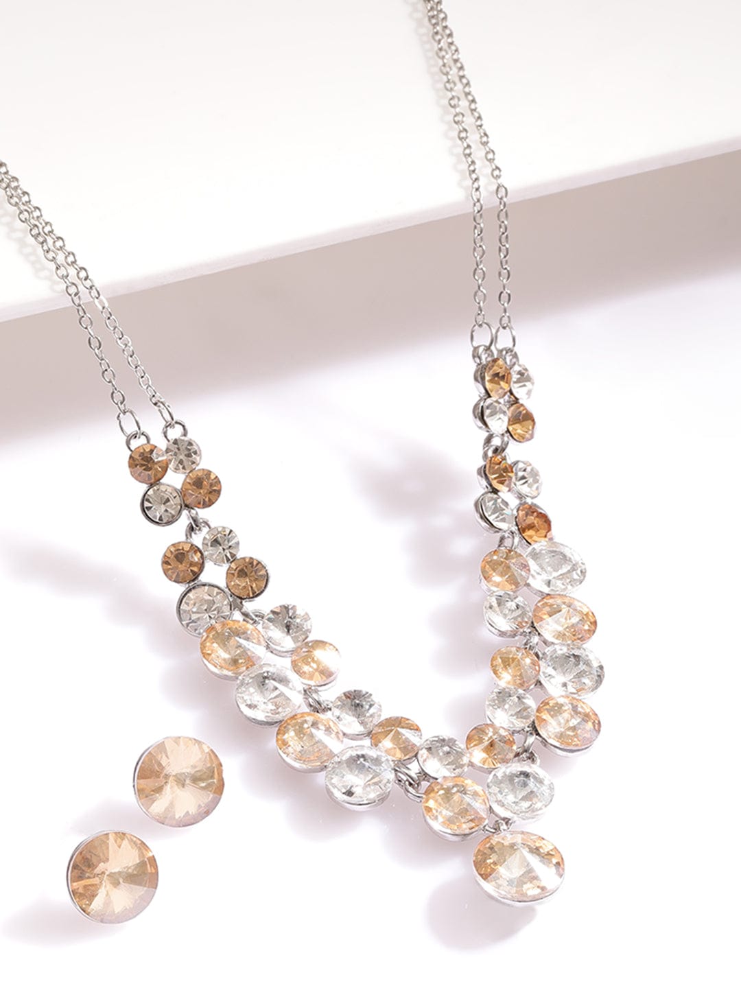 Rhoduim-Plated Cascade and Bold Layered Dainty Zirconia Necklace set