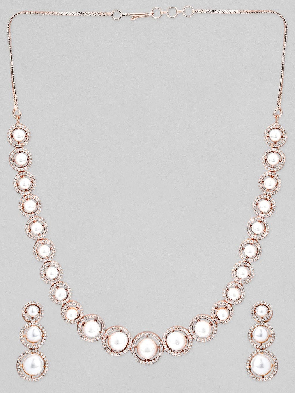 Rose Gold-Plated & AD Stone-Studded Pearl Jewellery Set