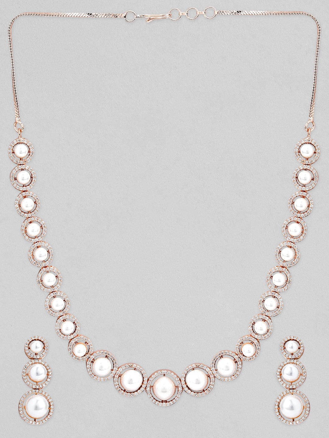 Rose Gold-Plated & AD Stone-Studded Pearl Jewellery Set
