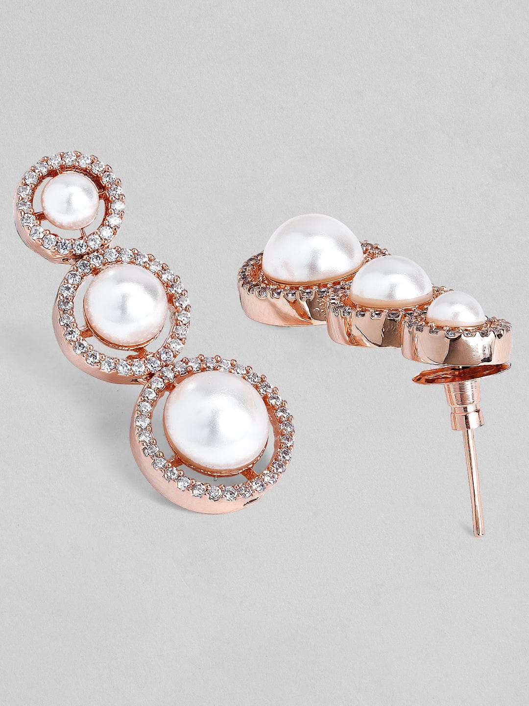 Rose Gold-Plated & AD Stone-Studded Pearl Jewellery Set