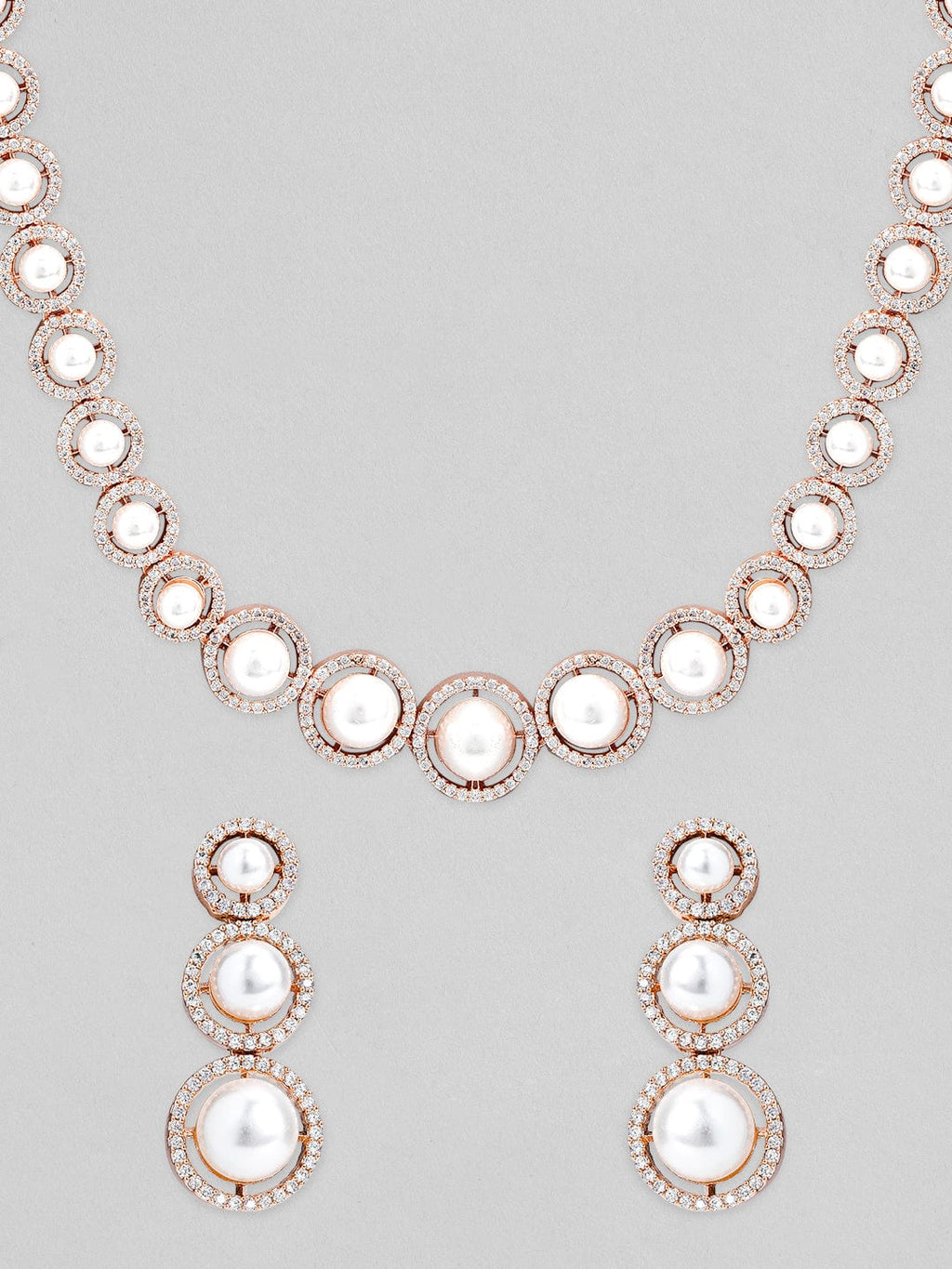 Rose Gold-Plated & AD Stone-Studded Pearl Jewellery Set
