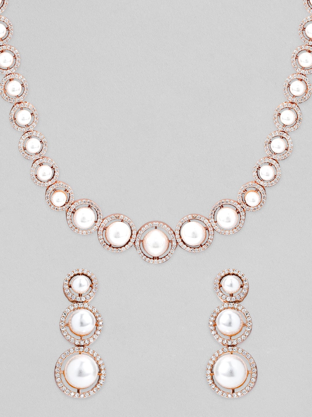 Rose Gold-Plated & AD Stone-Studded Pearl Jewellery Set