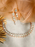 Rose Gold Plated Pastel Green Studded American Diamond Necklace Set