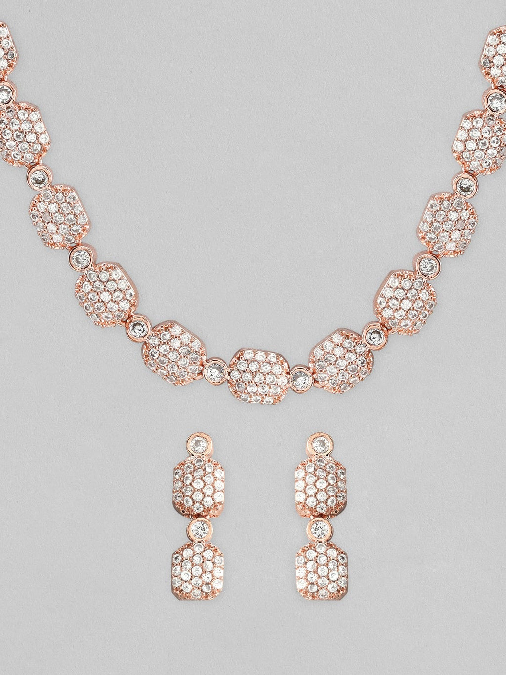Rose Gold-Plated White AD-Studded Jewellery Set
