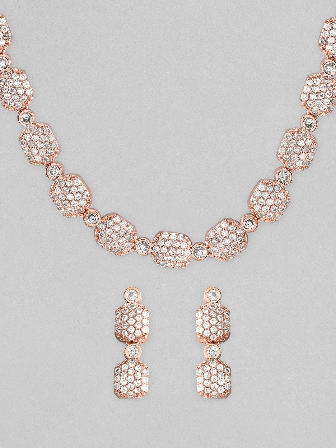 Rose Gold-Plated White AD-Studded Jewellery Set