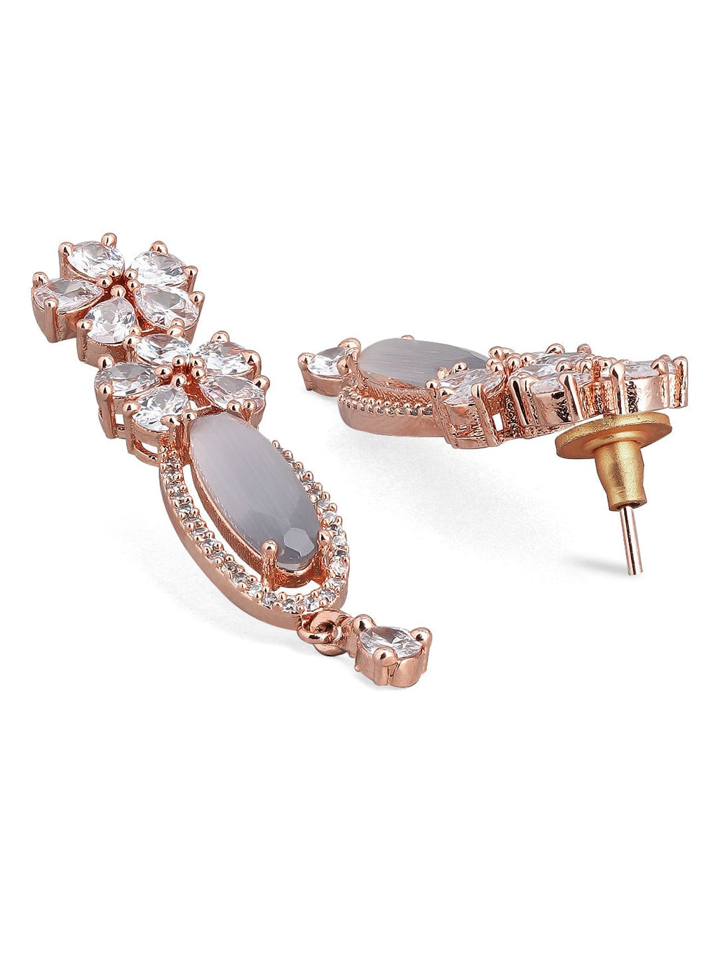 Rose Gold Plated White Beads American Diamond Necklace Set