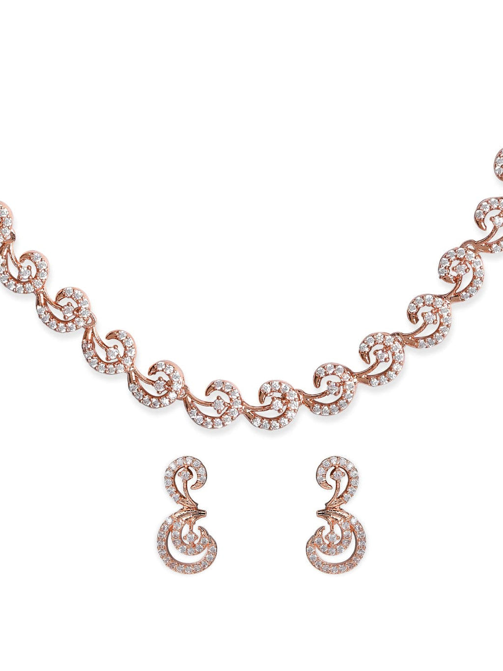 Rose Gold Plated Zirconia Stone Studded Handcrafted Necklace Set