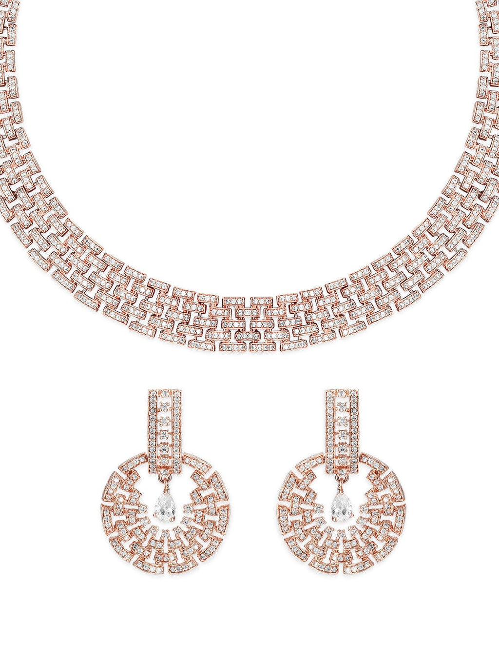 Rose Gold Plated Zirconia Stone Studded Necklace Set
