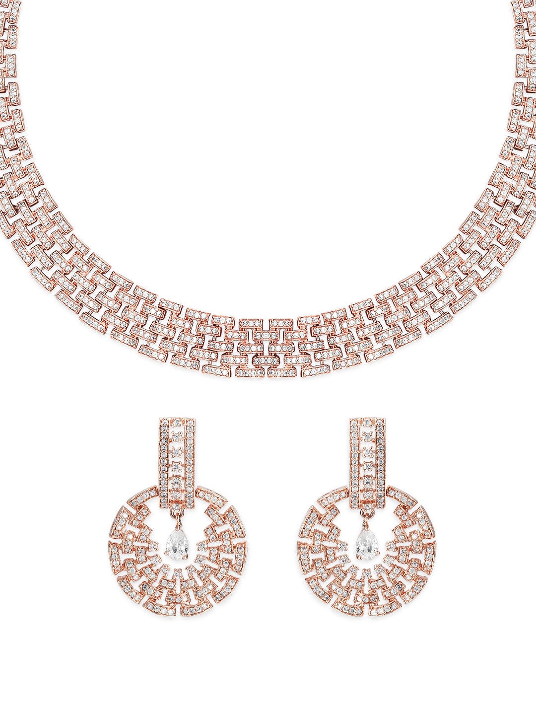 Rose Gold Plated Zirconia Stone Studded Necklace Set