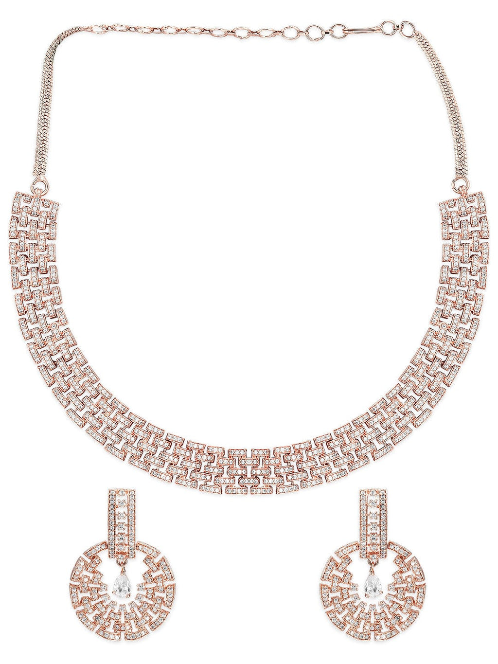 Rose Gold Plated Zirconia Stone Studded Necklace Set