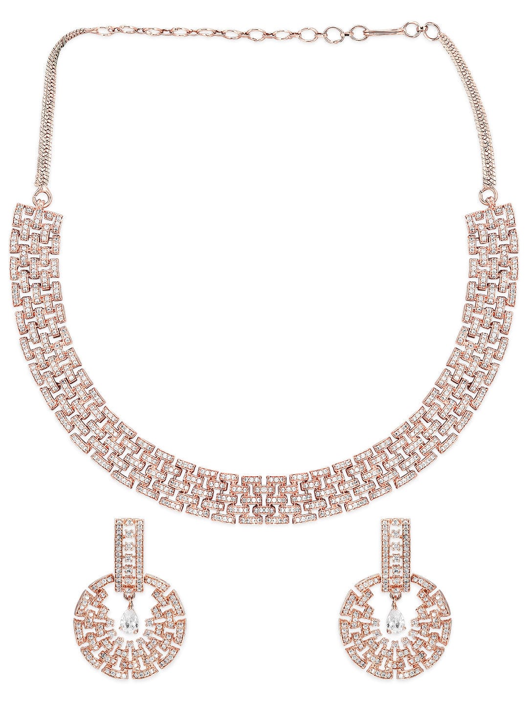 Rose Gold Plated Zirconia Stone Studded Necklace Set