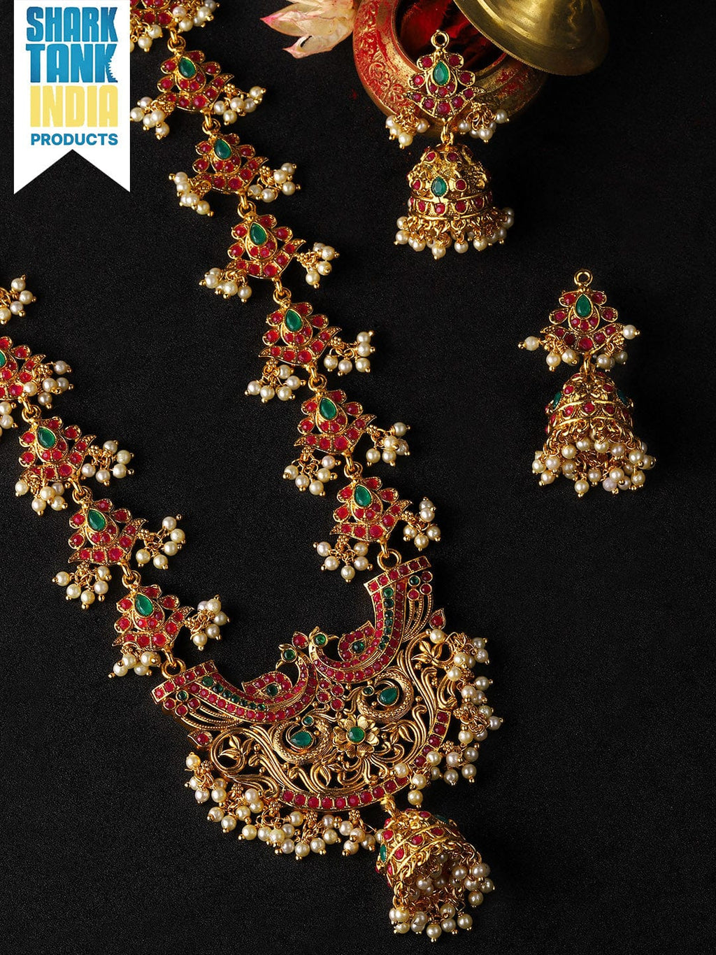 Ruby Studded Temple Necklace Set