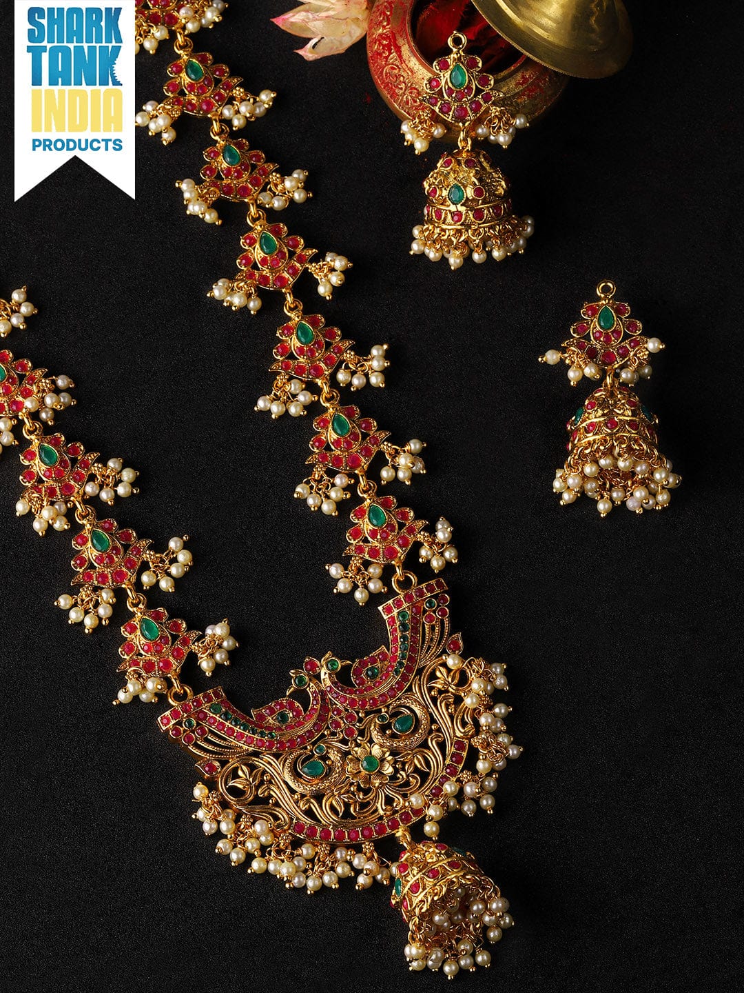 Ruby Studded Temple Necklace Set