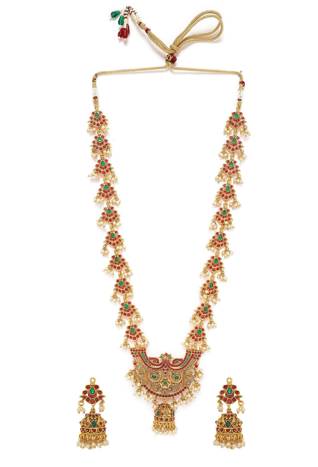 Ruby Studded Temple Necklace Set