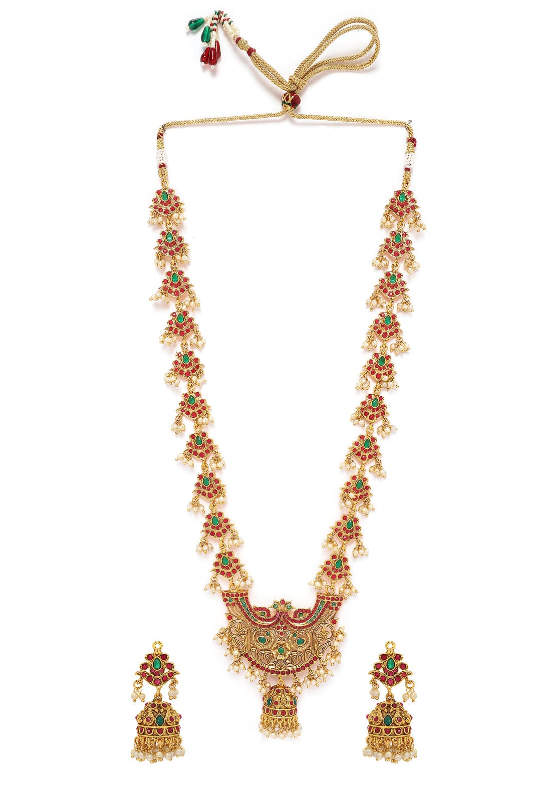 Ruby Studded Temple Necklace Set