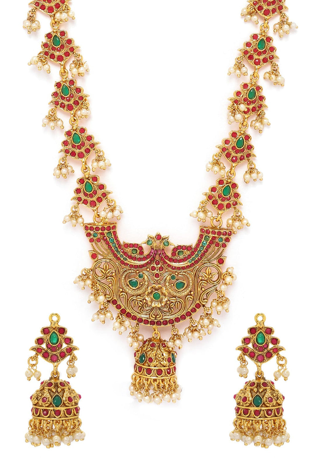 Ruby Studded Temple Necklace Set