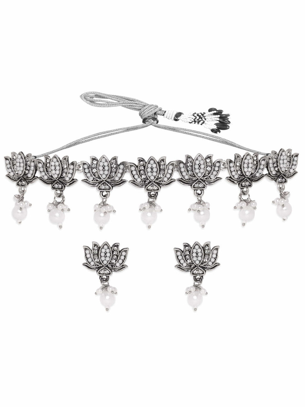 Rustic Elegance Oxidized Pearl Beaded Jewelry Set