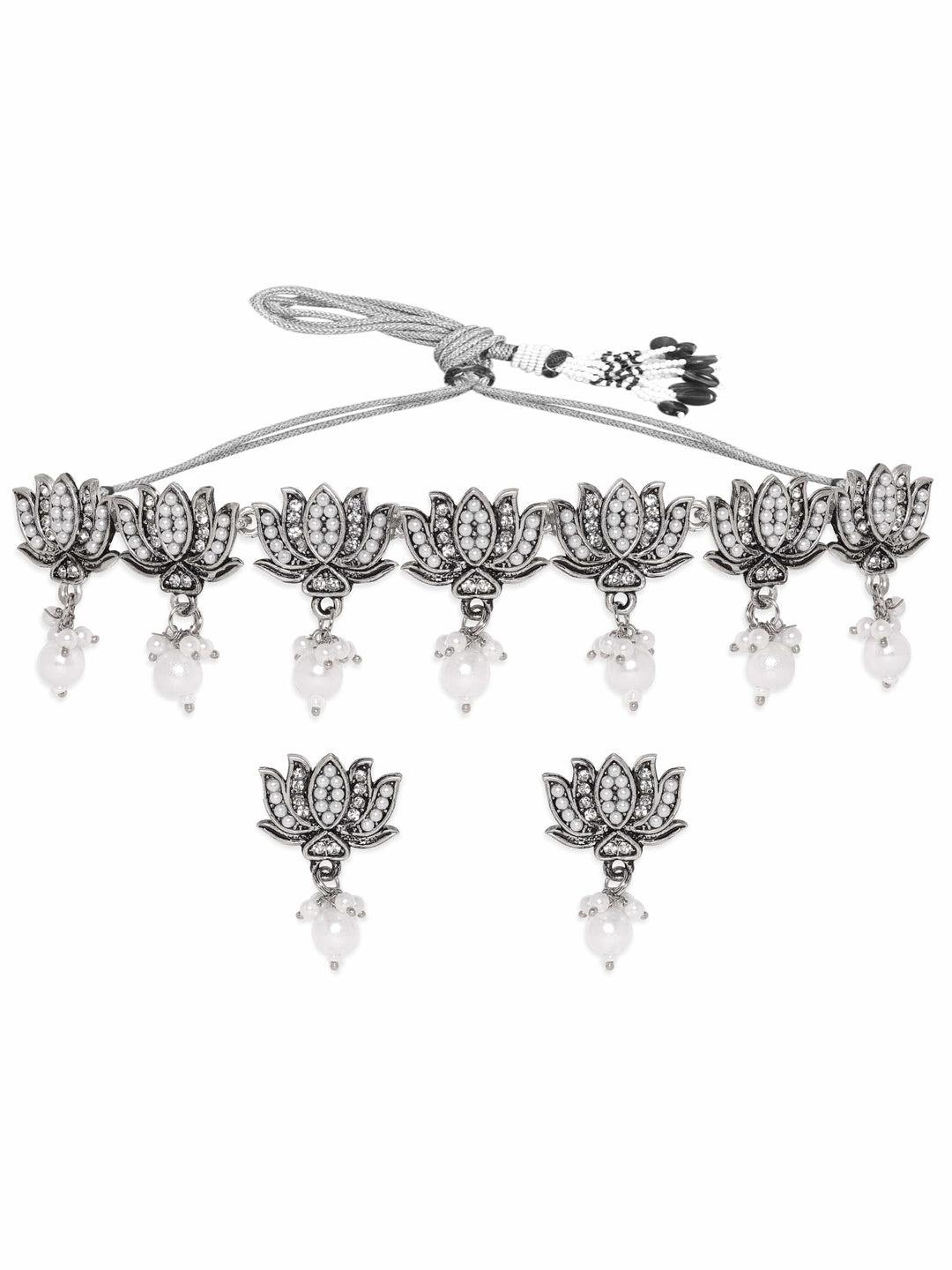 Rustic Elegance Oxidized Pearl Beaded Jewelry Set