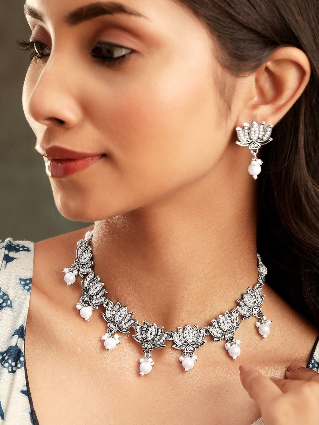 Rustic Elegance Oxidized Pearl Beaded Jewelry Set