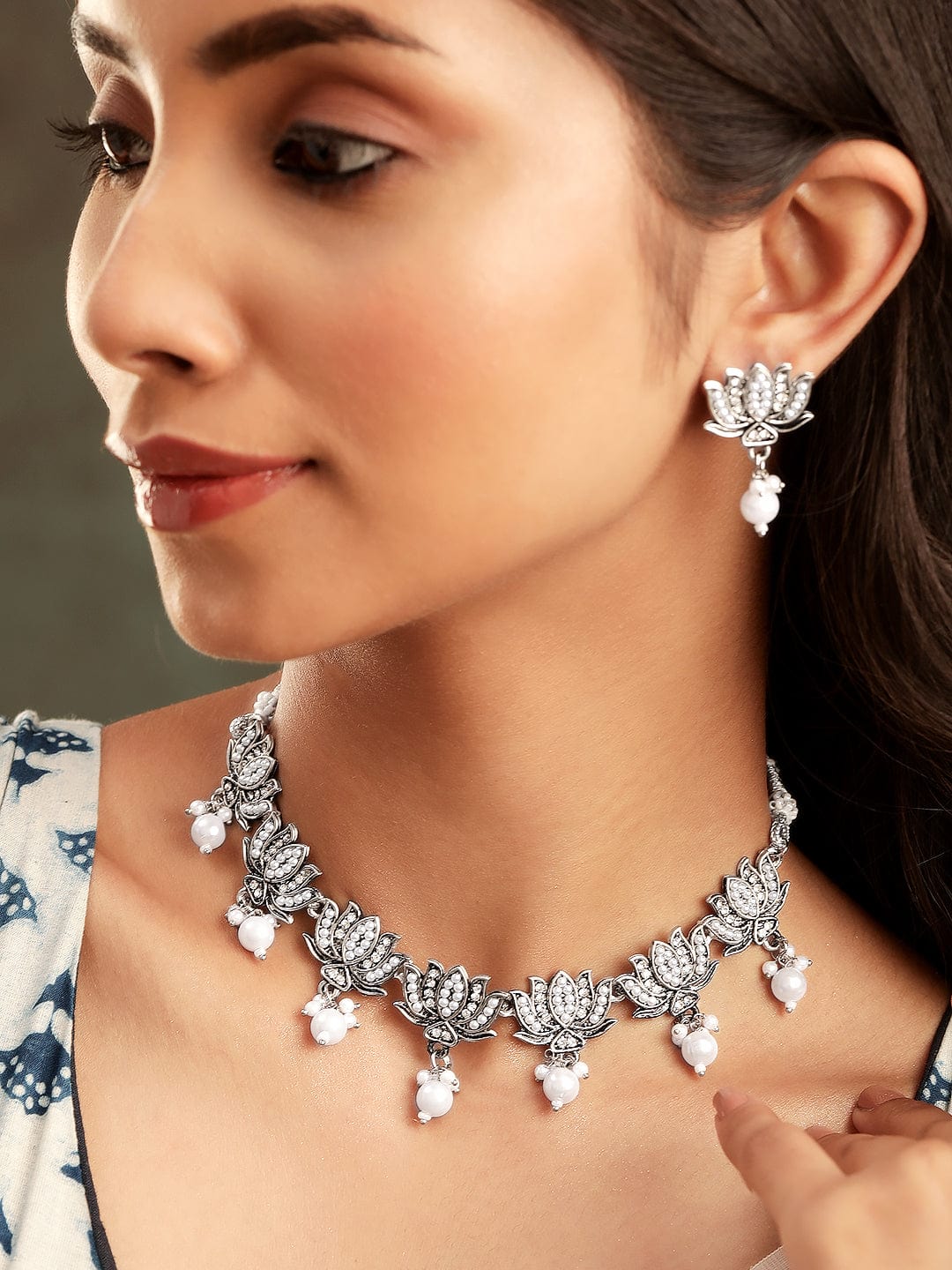 Rustic Elegance Oxidized Pearl Beaded Jewelry Set