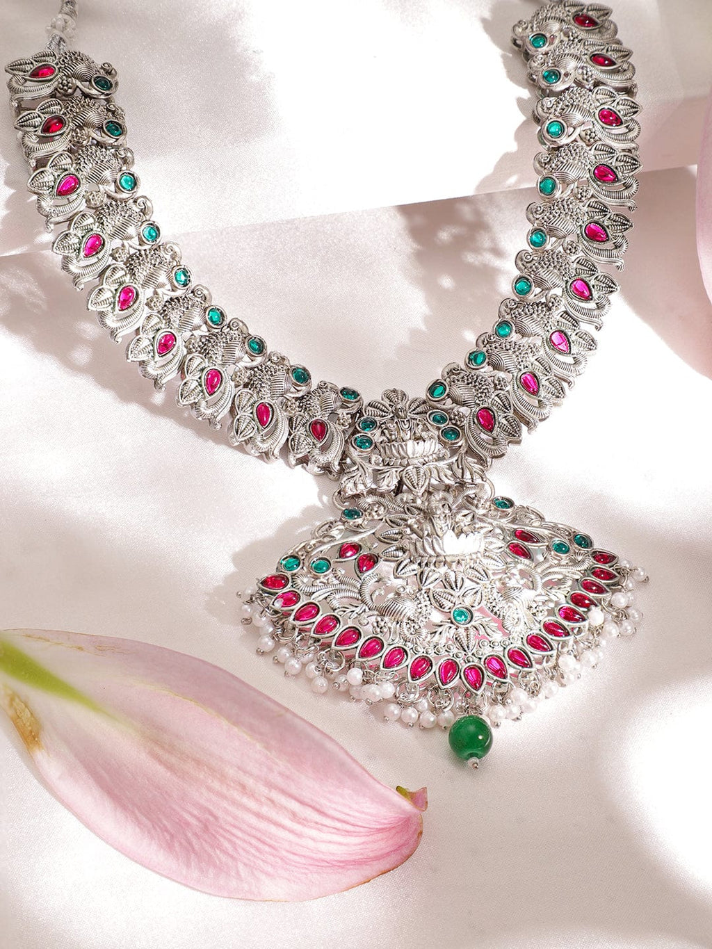 Sacred Radiance Oxidized Silver Tone Temple Necklace Set