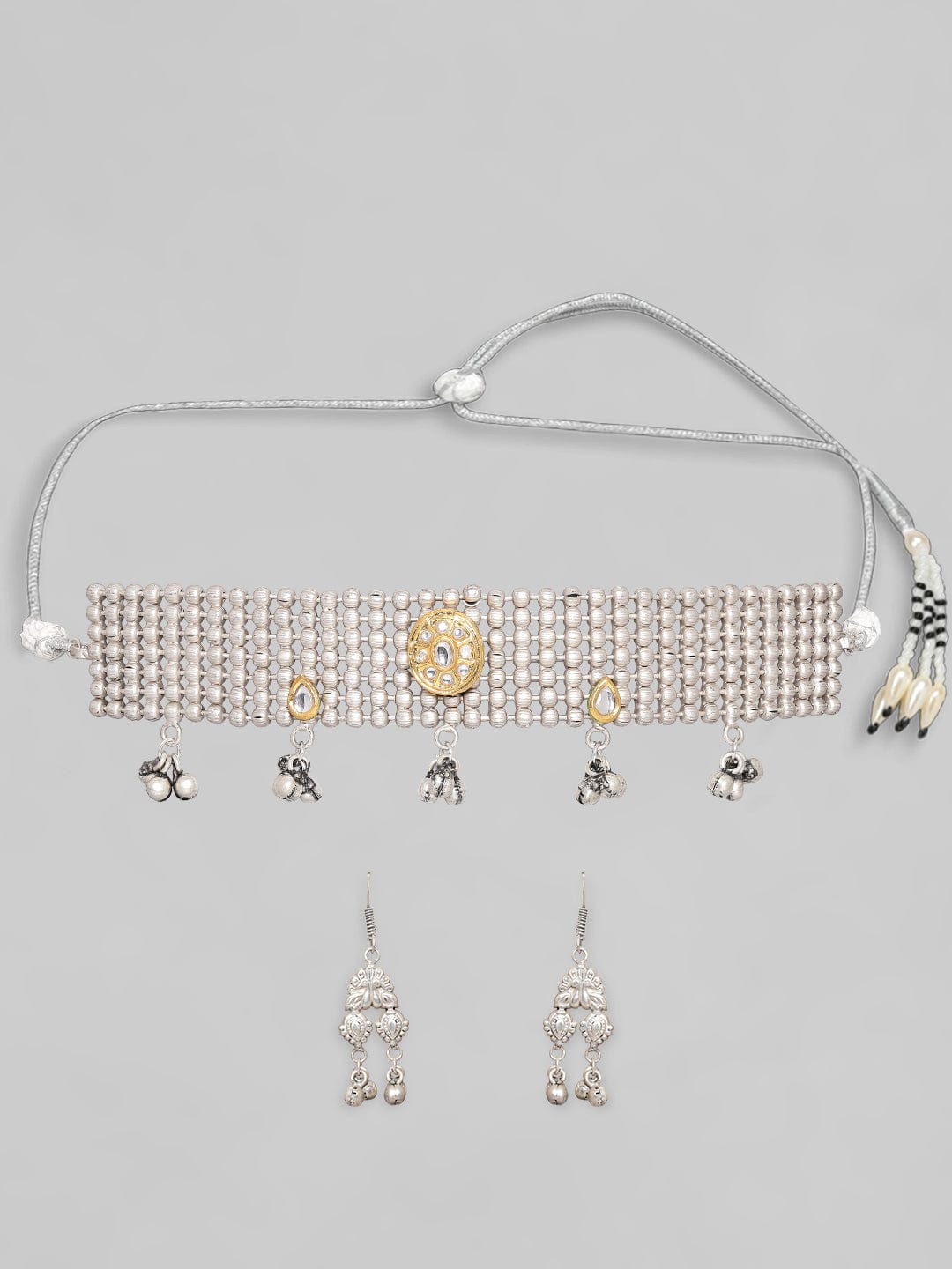 Rubans Silver Oxidised Beautiful Choker Set