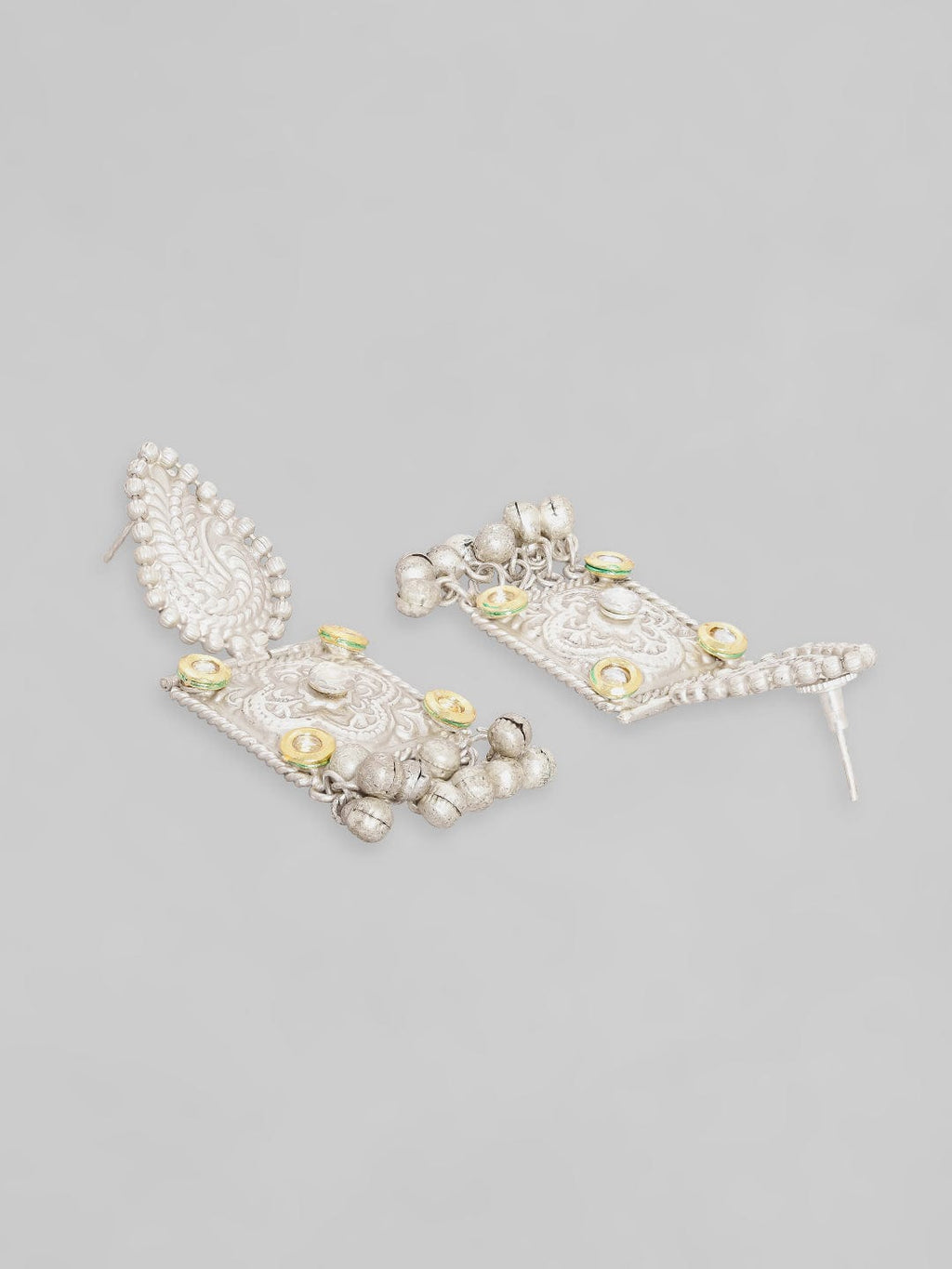 Silver Oxidised Choker Set With Floral Design Carved.+