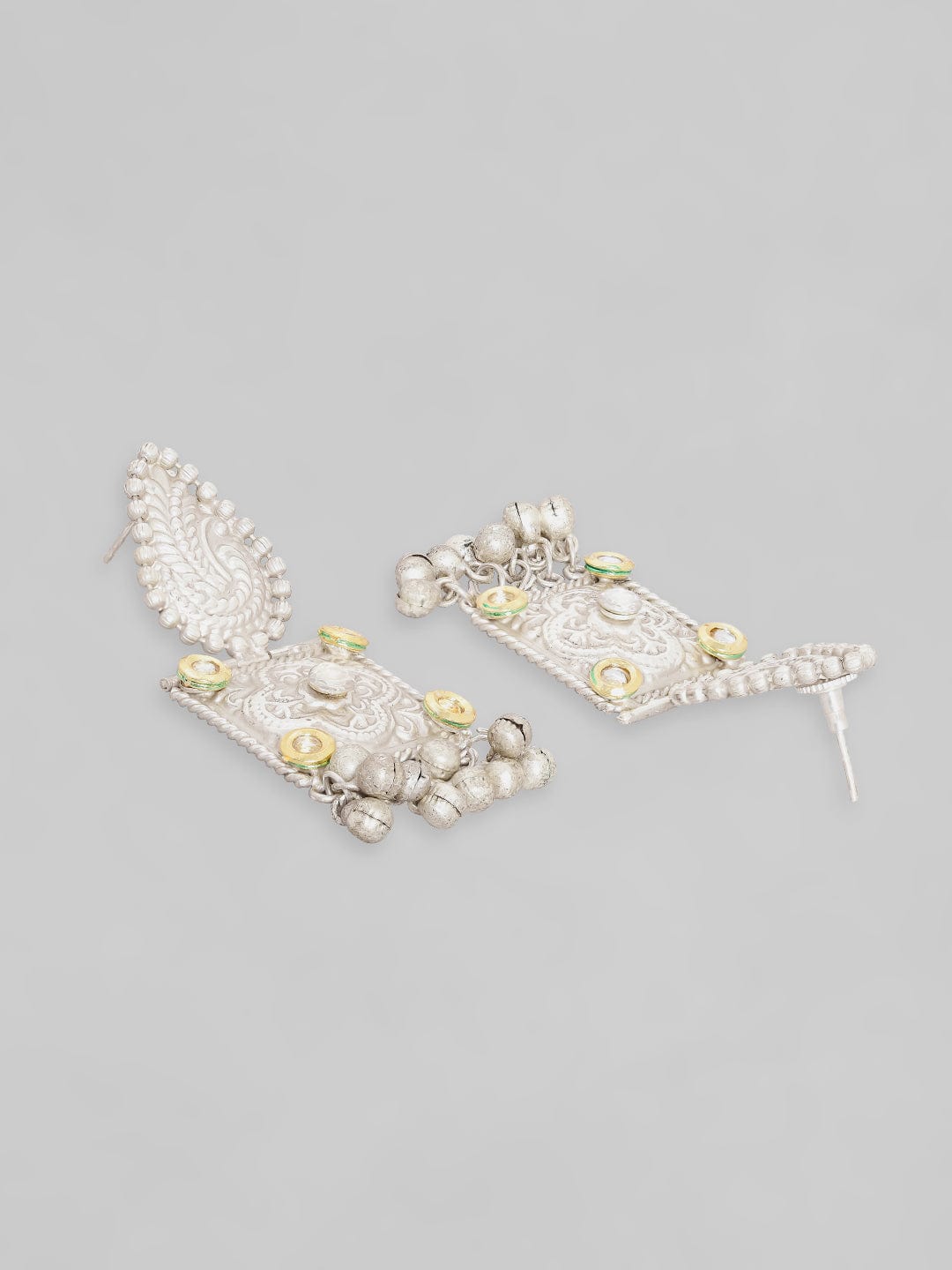 Silver Oxidised Choker Set With Floral Design Carved.+