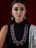 Silver Oxidised Necklace Set With Studded Pink Stones