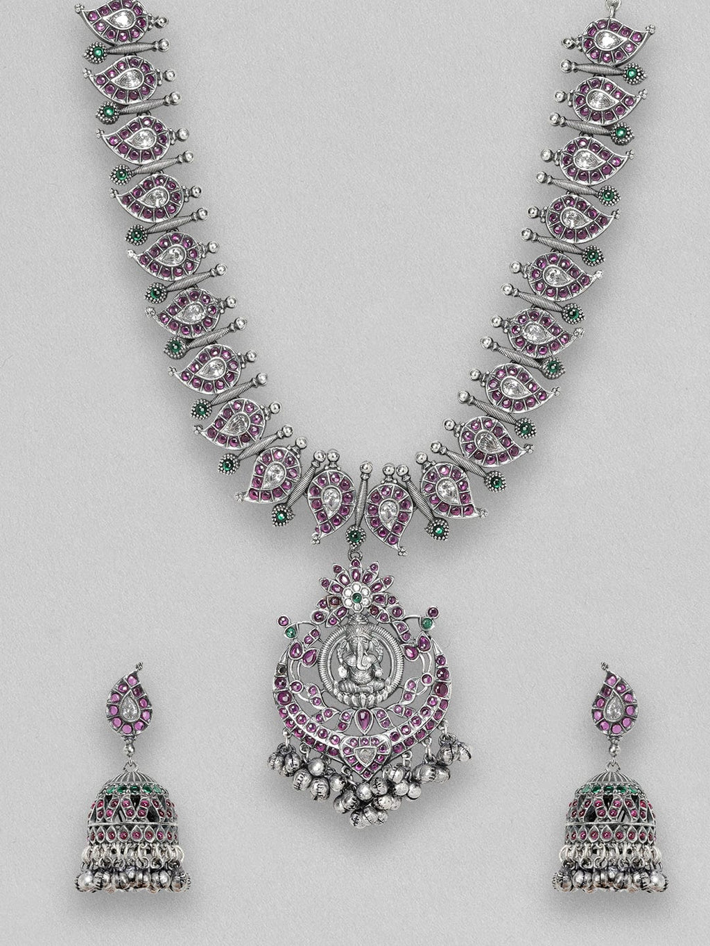 Silver Oxidised Necklace With God Motif And Elegant Carvings