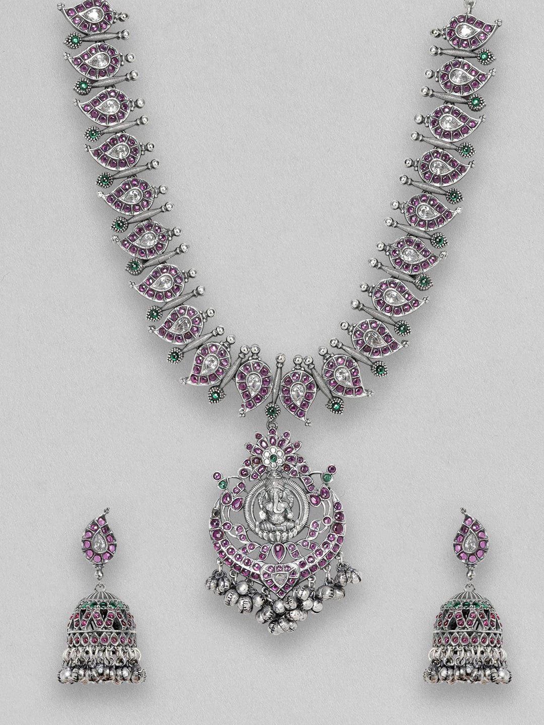 Silver Oxidised Necklace With God Motif And Elegant Carvings