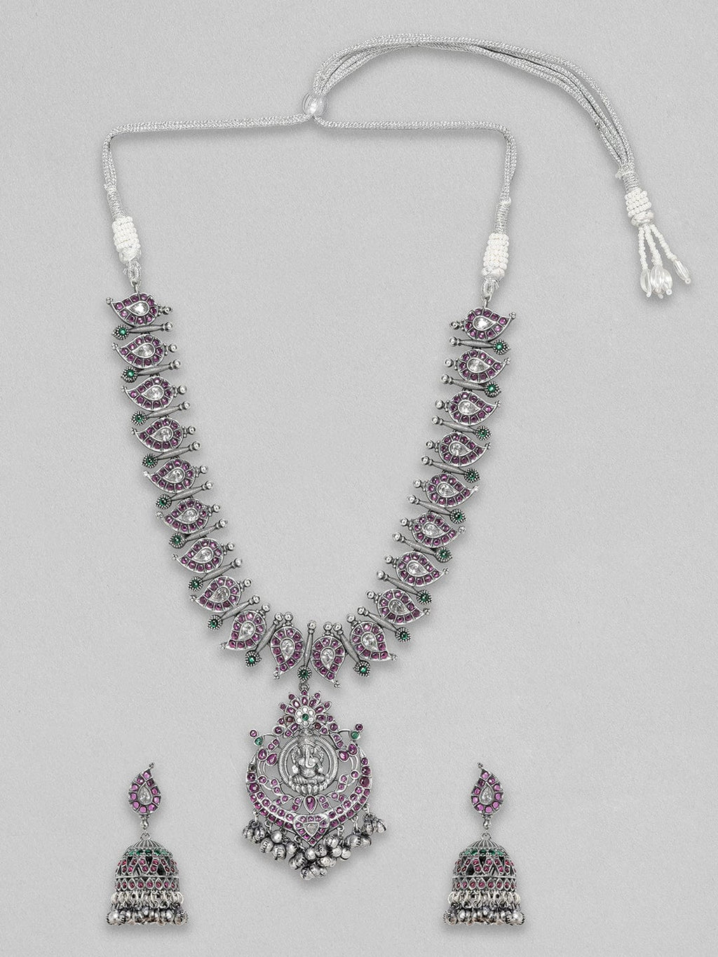 Silver Oxidised Necklace With God Motif And Elegant Carvings