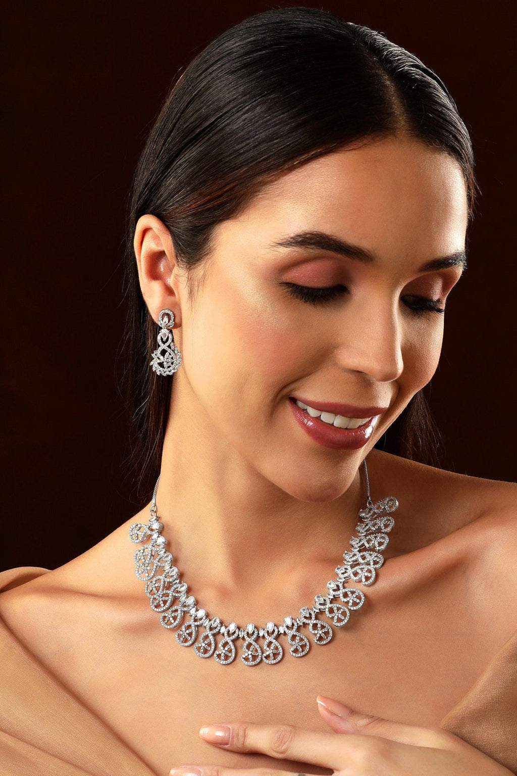 Silver Plated American Diamond Necklace Set