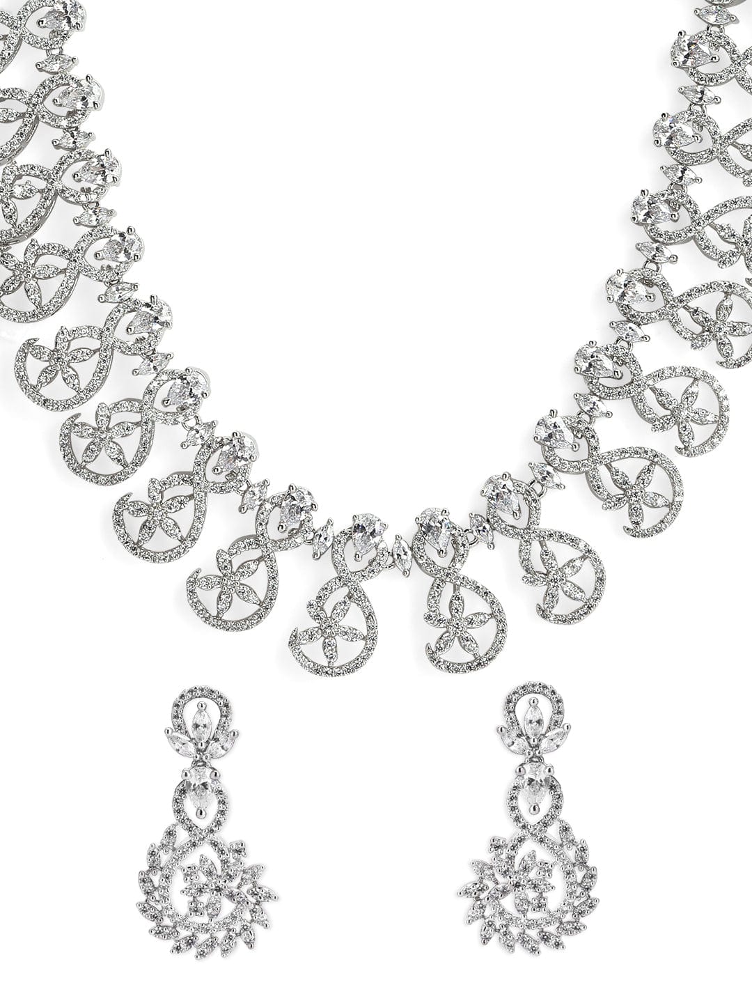 Silver Plated American Diamond Necklace Set