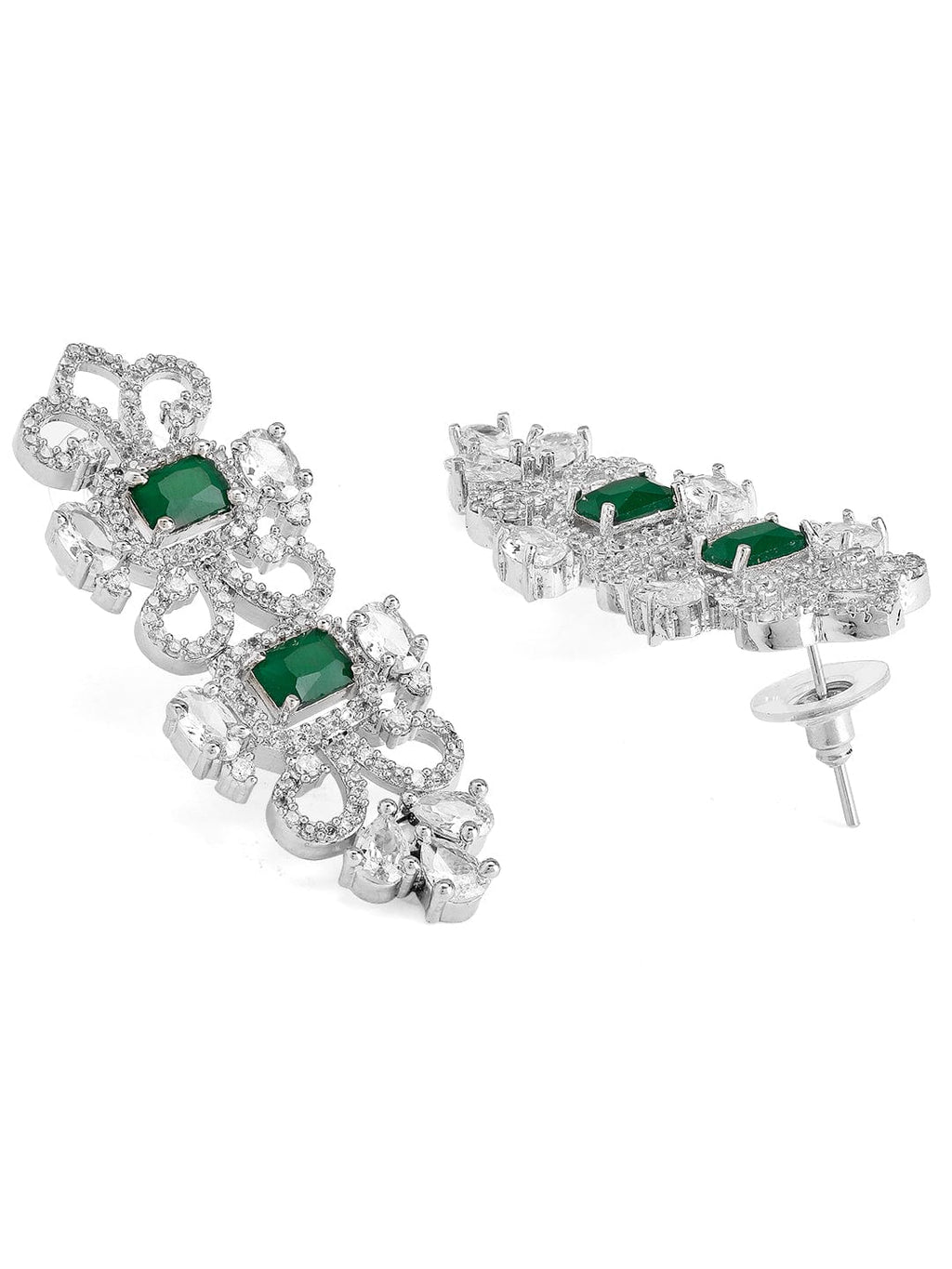 Silver Plated Green Emerald AD Studded Necklace Set