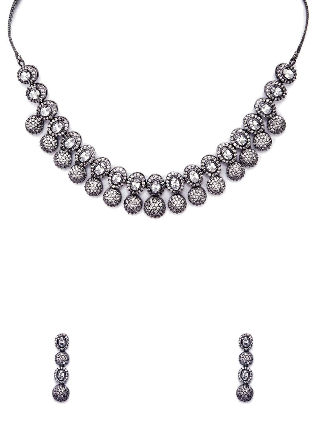 Silver Plated Hand Crafted Enchanting CZ Studded Necklace Set