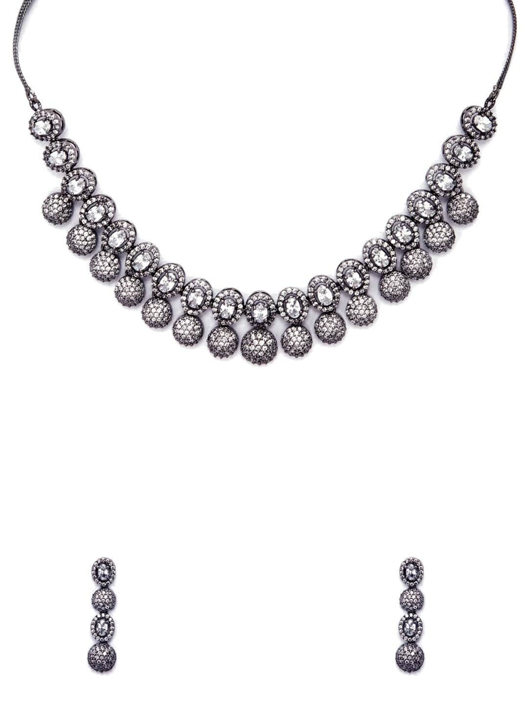 Silver Plated Hand Crafted Enchanting CZ Studded Necklace Set