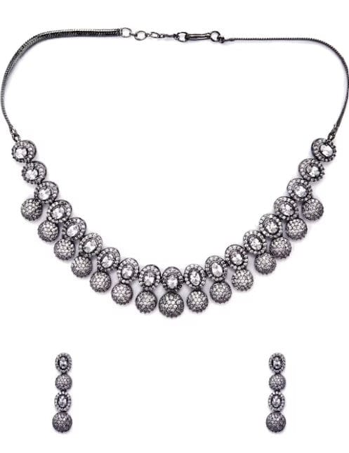 Silver Plated Hand Crafted Enchanting CZ Studded Necklace Set