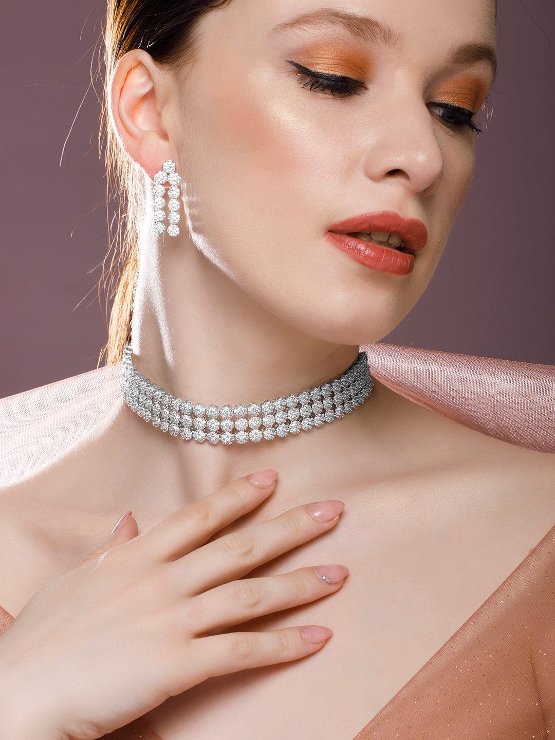 Silver-Plated Handcrafted AD Studded Choker Jewellery Set