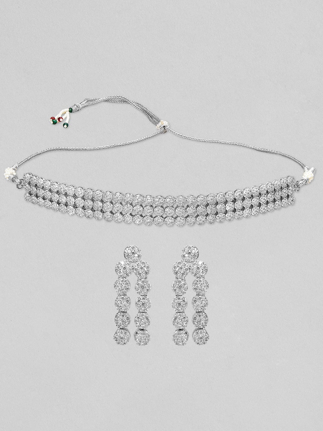 Silver-Plated Handcrafted AD Studded Choker Jewellery Set