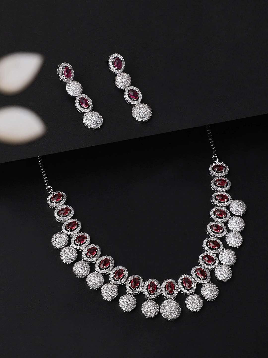 Silver Plated Handcrafted CZ Stone Necklace Set