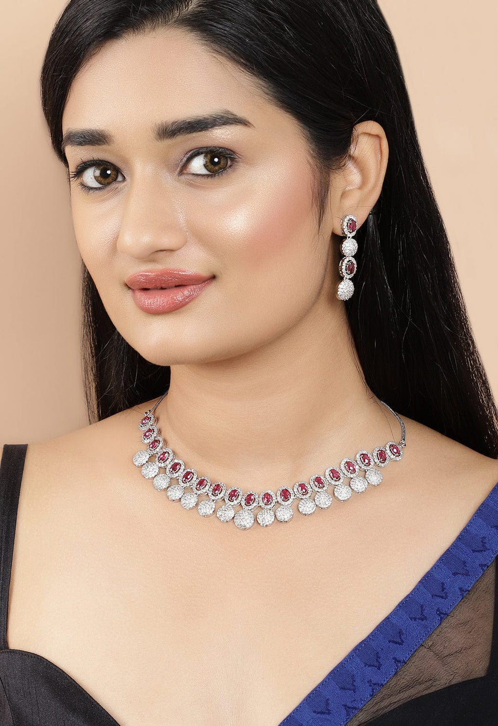 Silver Plated Handcrafted CZ Stone Necklace Set