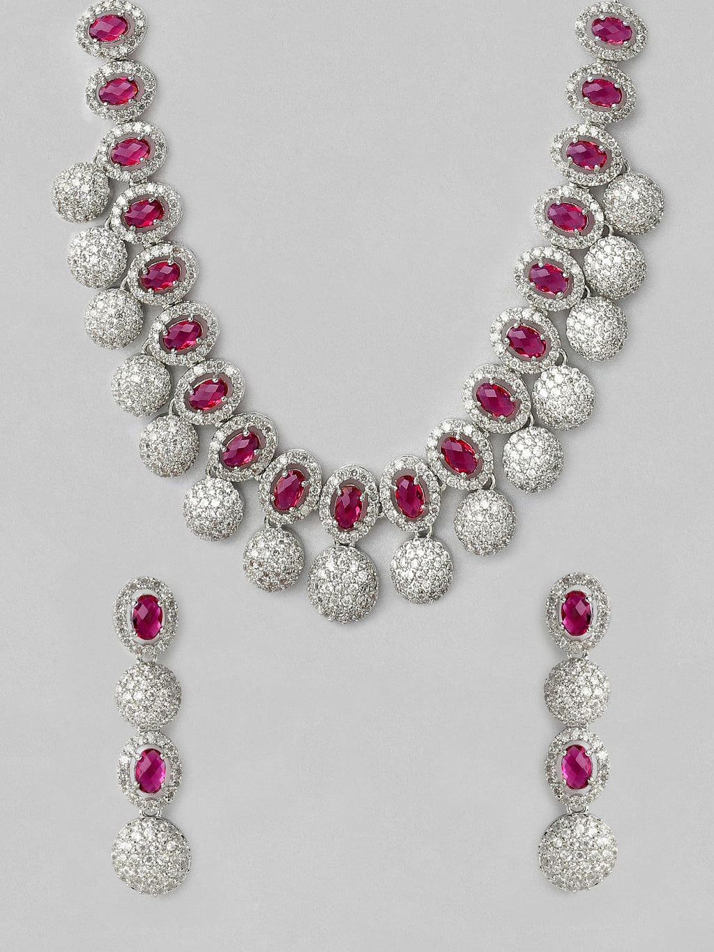 Silver Plated Handcrafted CZ Stone Necklace Set