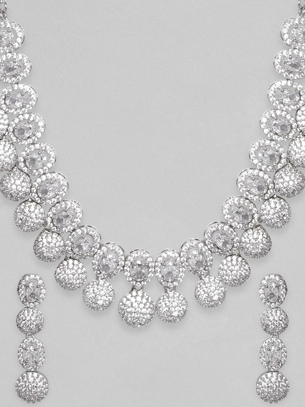 Silver Plated Handcrafted Enchanting CZ Studded Necklace Set