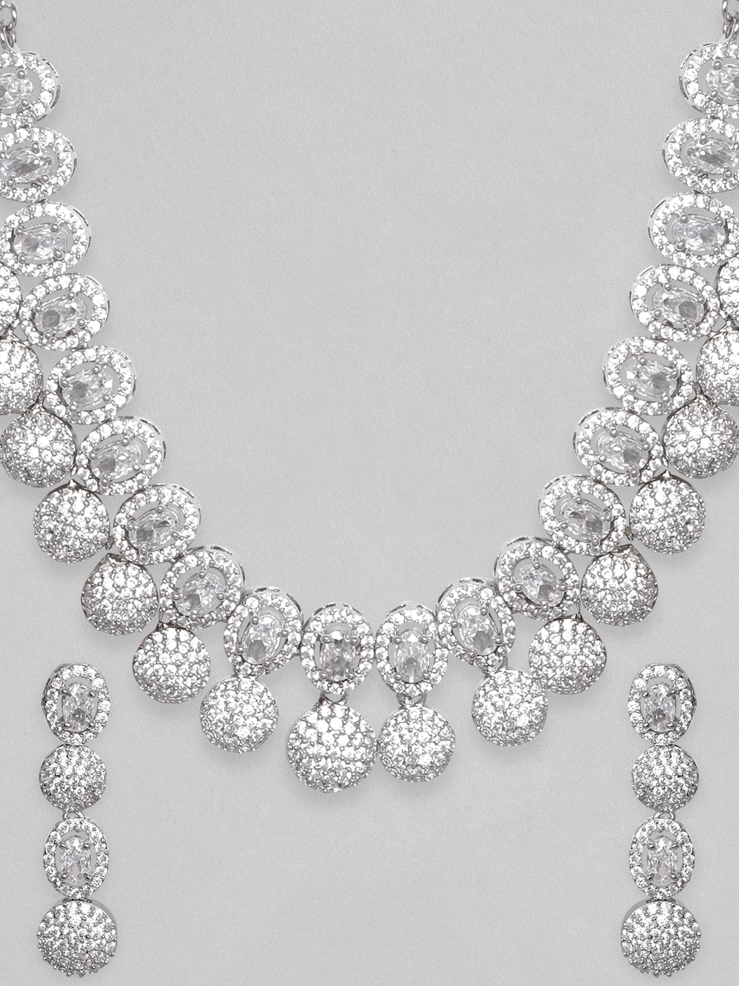 Silver Plated Handcrafted Enchanting CZ Studded Necklace Set