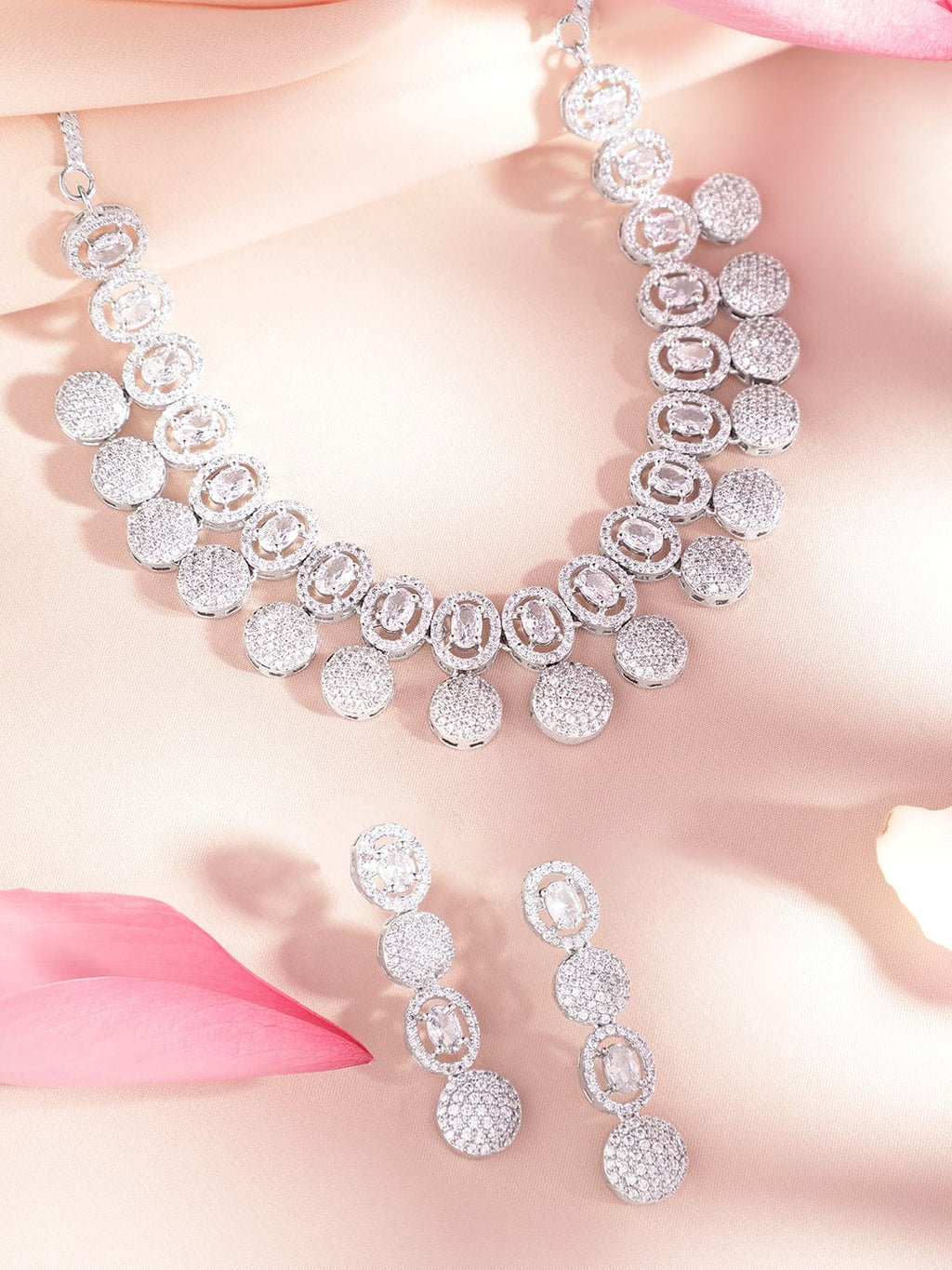 Silver Plated Handcrafted Enchanting CZ Studded Necklace Set