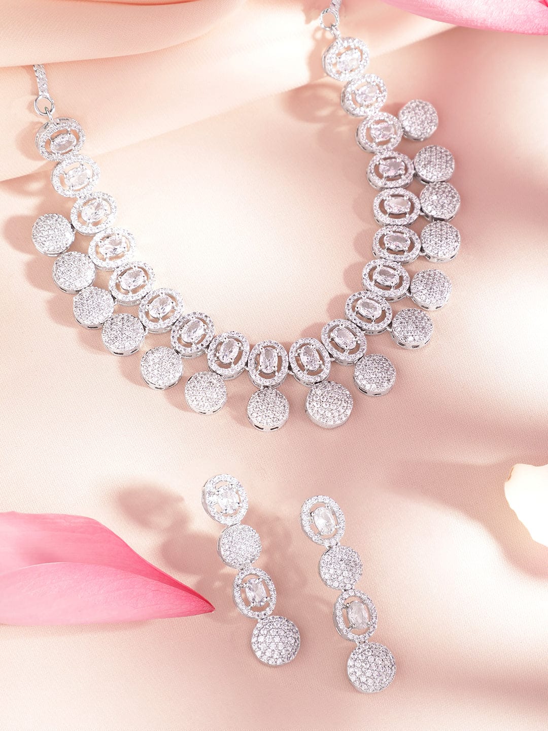 Silver Plated Handcrafted Enchanting CZ Studded Necklace Set