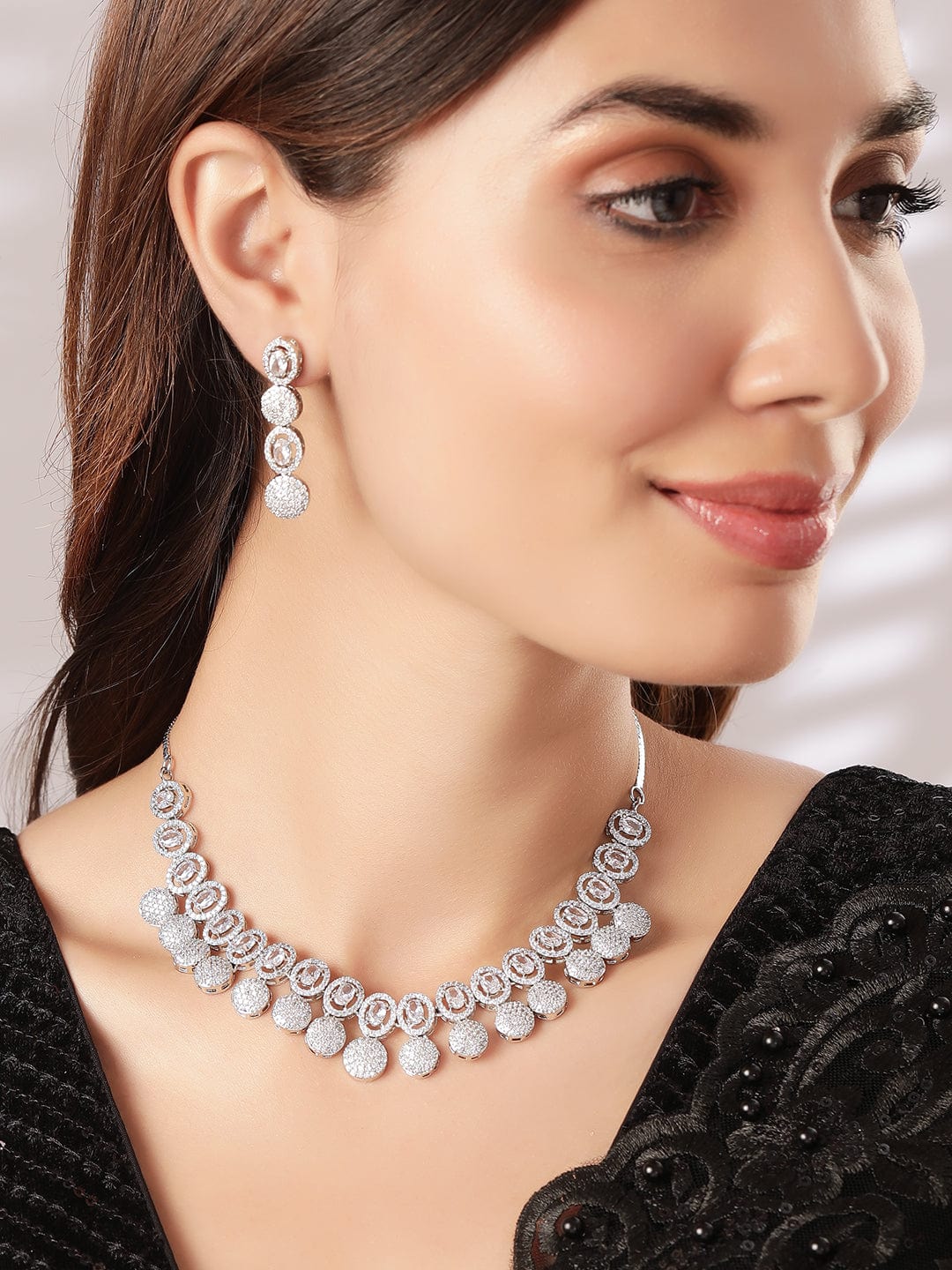Silver Plated Handcrafted Enchanting CZ Studded Necklace Set