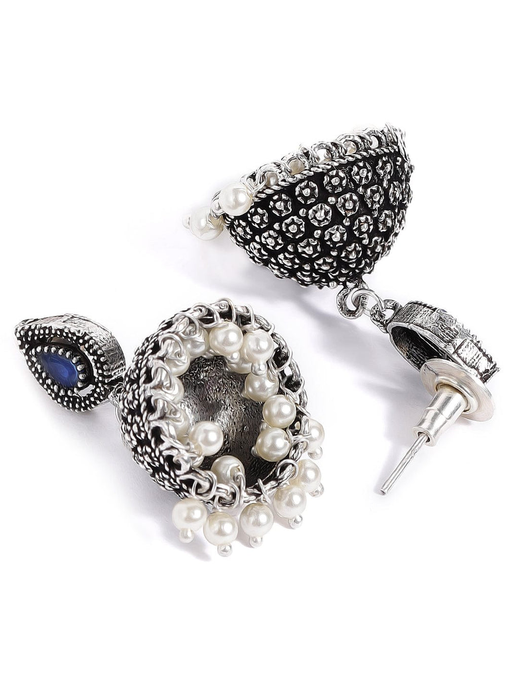 Silver Plated Handcrafted Oxidised Blue Stone Necklace Set